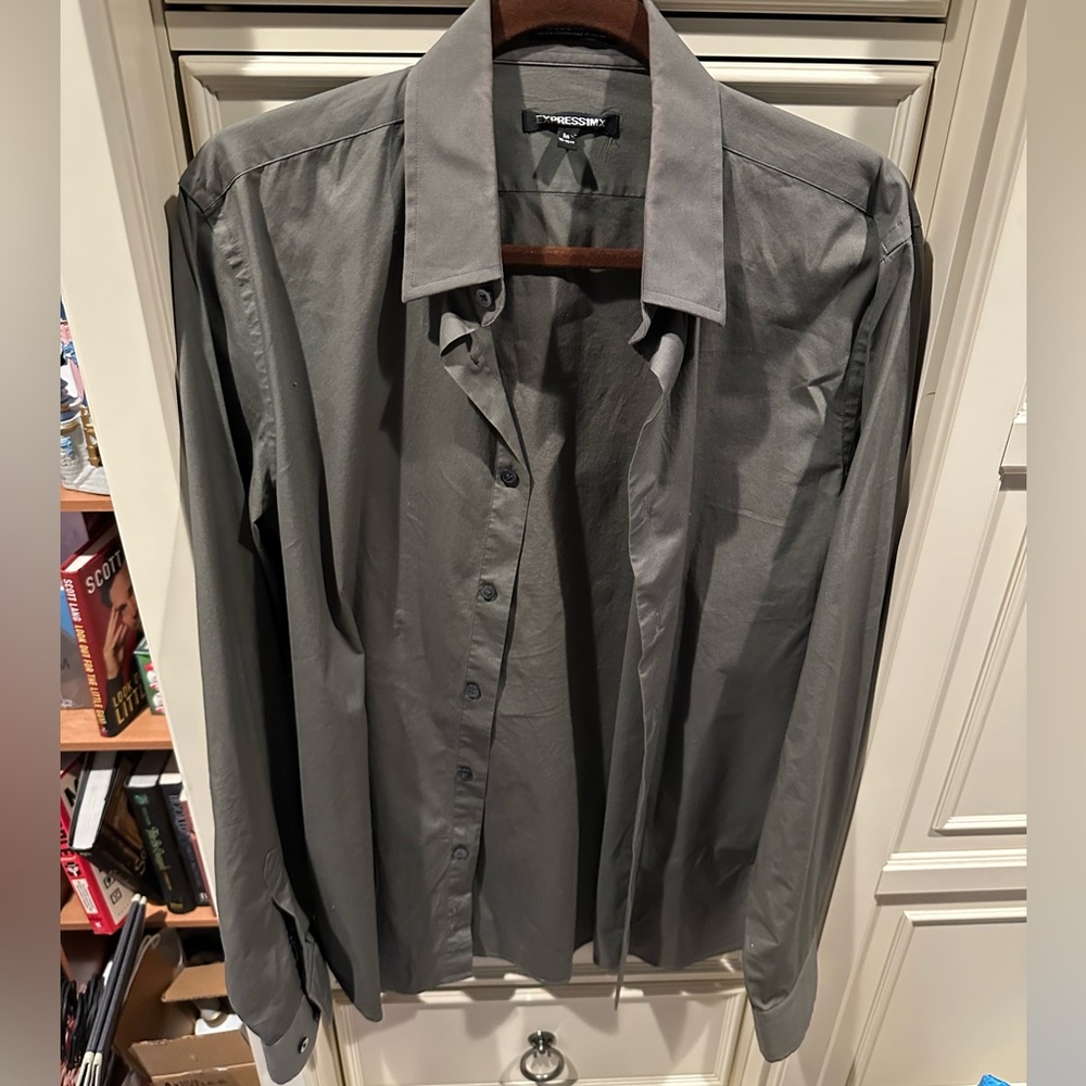 Express1MX  Charcoal Long Sleeve Dress Shirt M